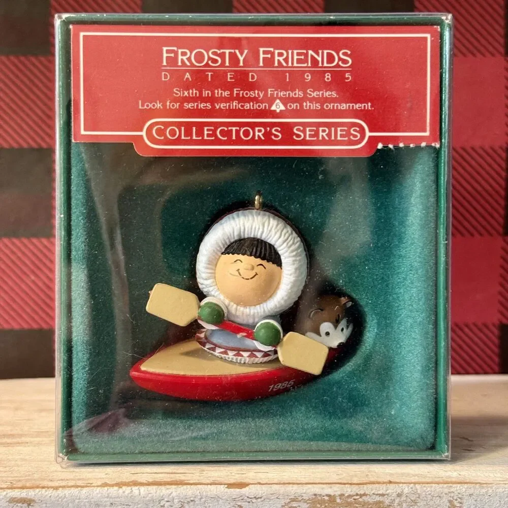 1985 Hallmark Frosty Friends #6 Christmas Keepsake Ornament | Eskimo on Kayak